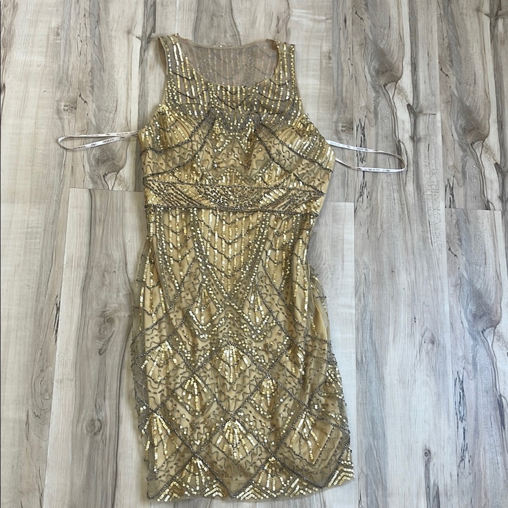 Elegant Gold Beaded Dress